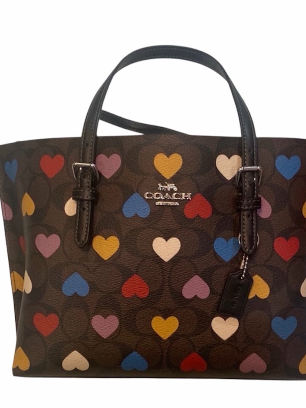 Coach Multicolor Heart Print Brown Signature Tote